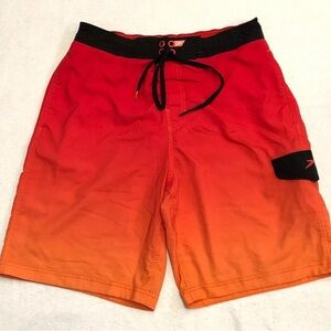 SPEEDO Red Ombre Board Shorts SWIM TRUNKS Men's With lining Elastic Waist Size S
